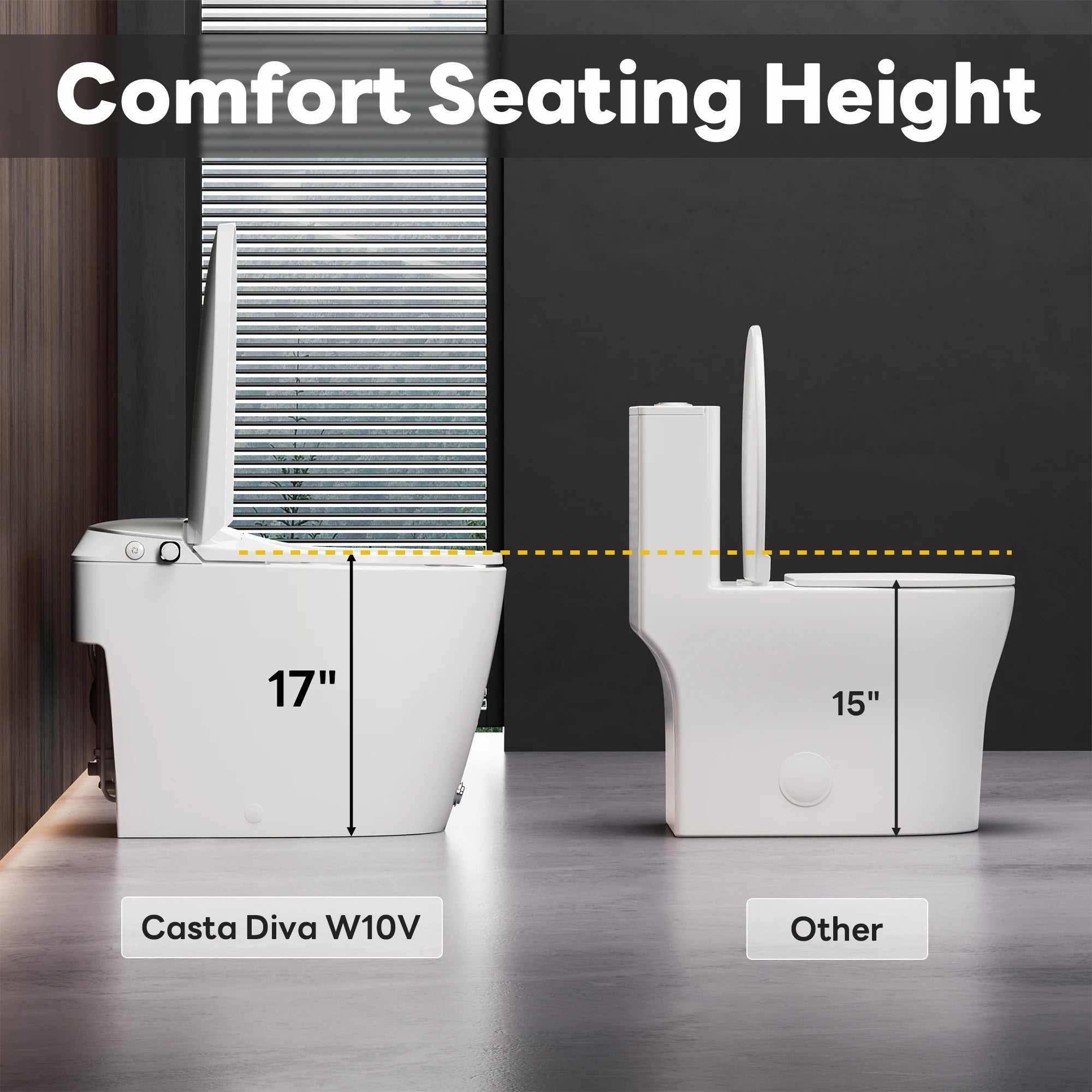 A100T-S Non-Electric Bidet Toilet, MAP 1000g Powerful Flush Smart Toilet with Lady/Rear Wash, Foot-kick Flush, ADA Comfort Seat Height (Power Free)