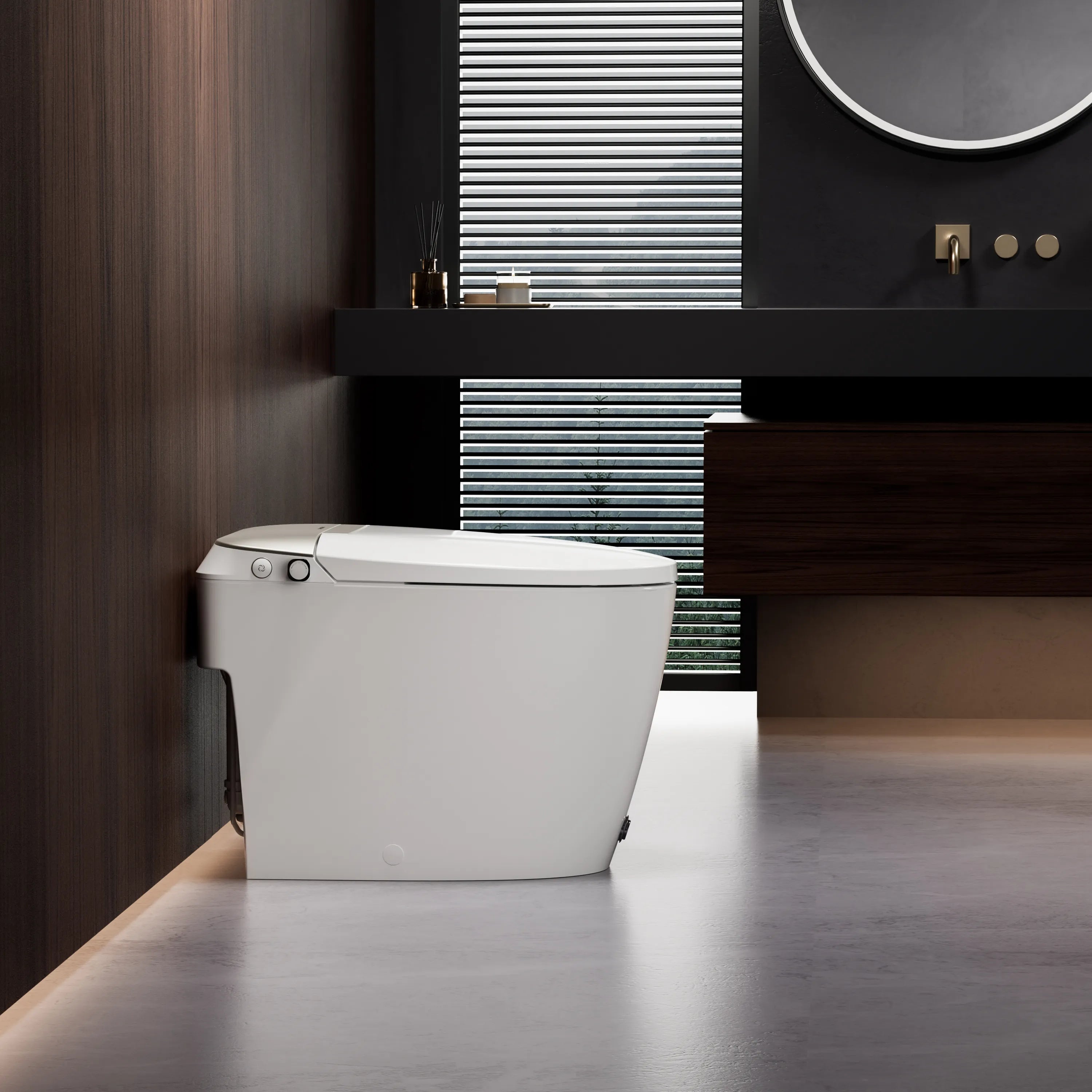 A100T-S Non-Electric Bidet Toilet, MAP 1000g Powerful Flush Smart Toilet with Lady/Rear Wash, Foot-kick Flush, ADA Comfort Seat Height (Power Free)