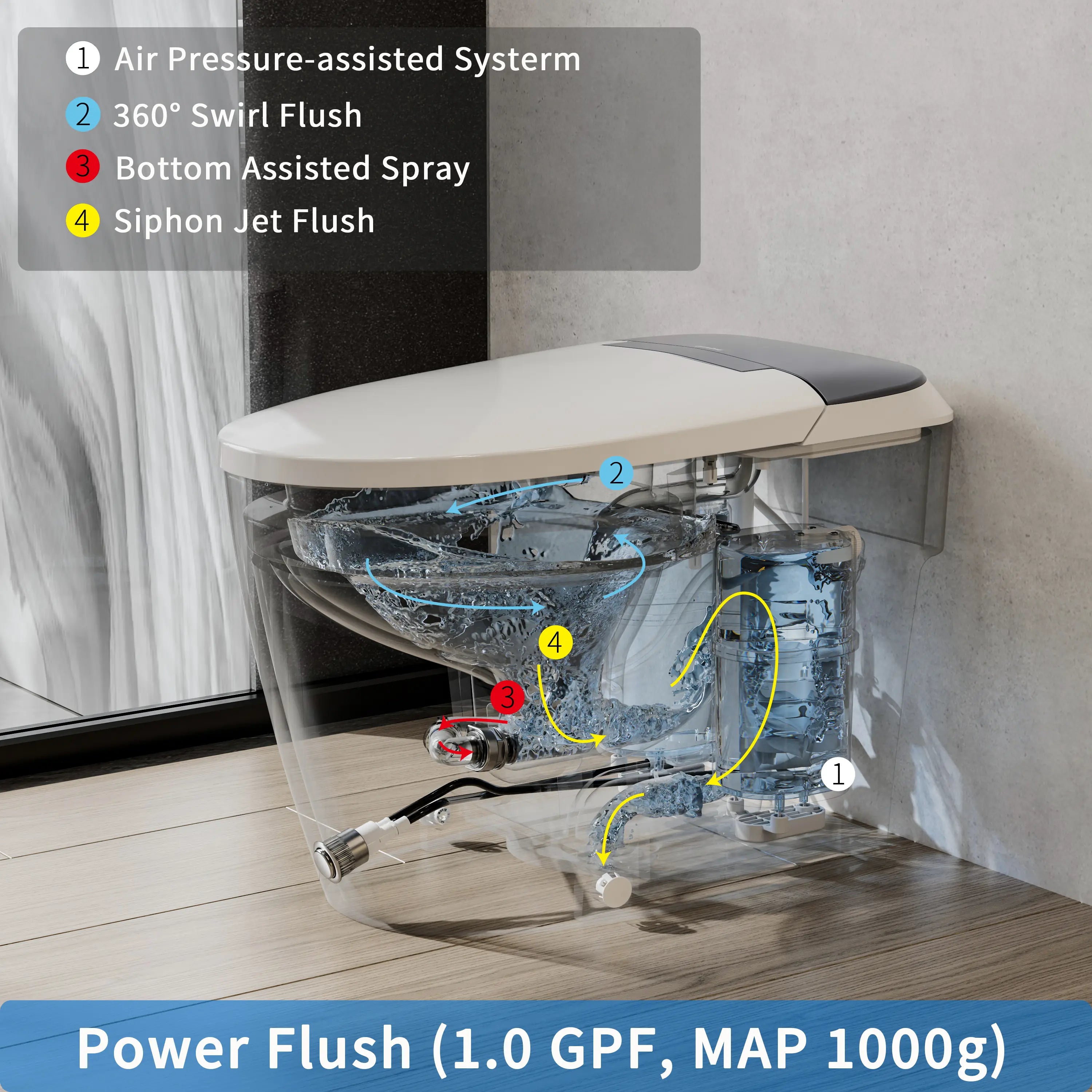 Casta Diva Non-Electric Bidet Toilet, Air-Assisted Flush, Self-Cleaning Nozzles, Space-Saving Design | CD-W10V