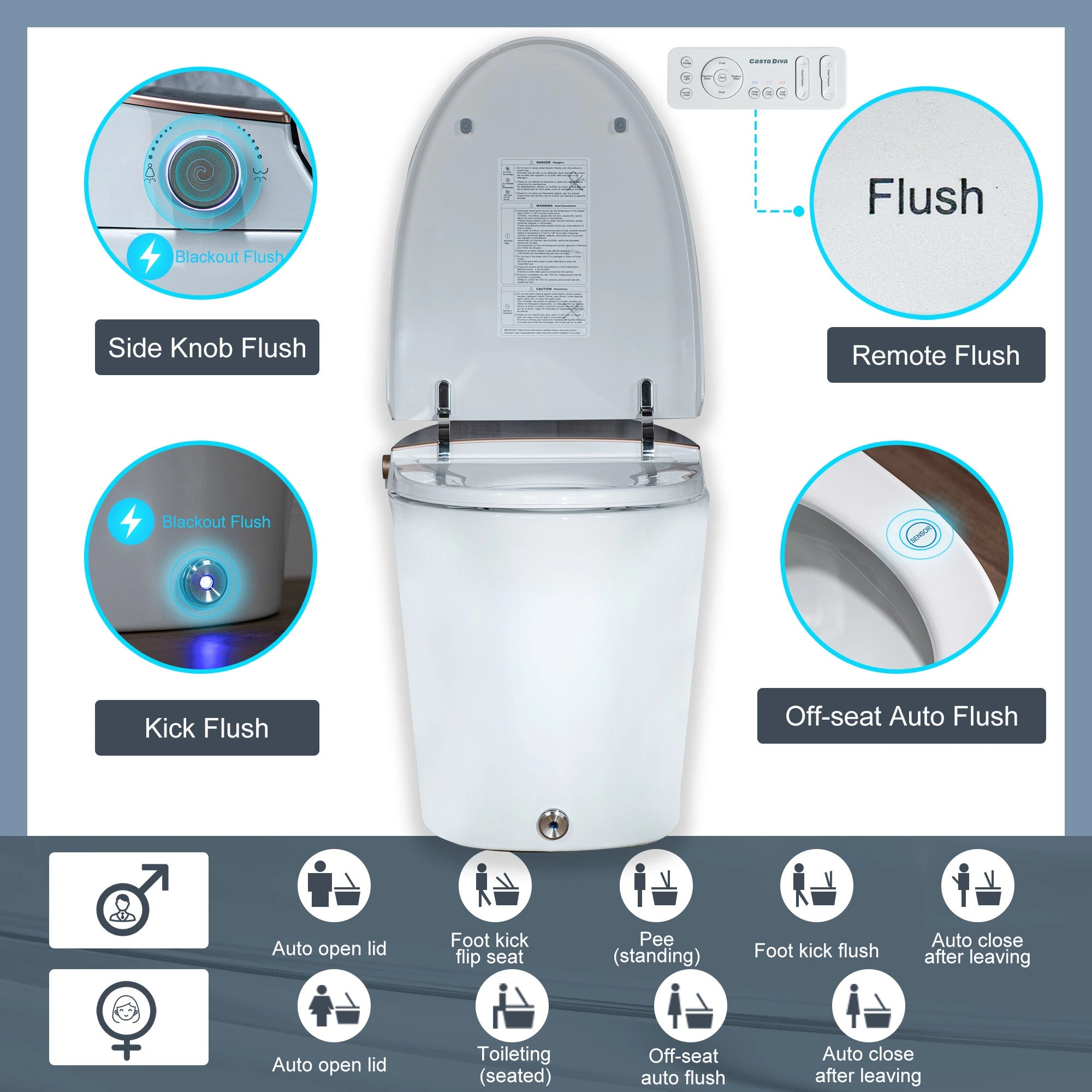 Casta Diva Smart Bidet Toilet, Auto Open/Close, Heated Seat, Auto Flush, UV Sterilization | CD-Y010S