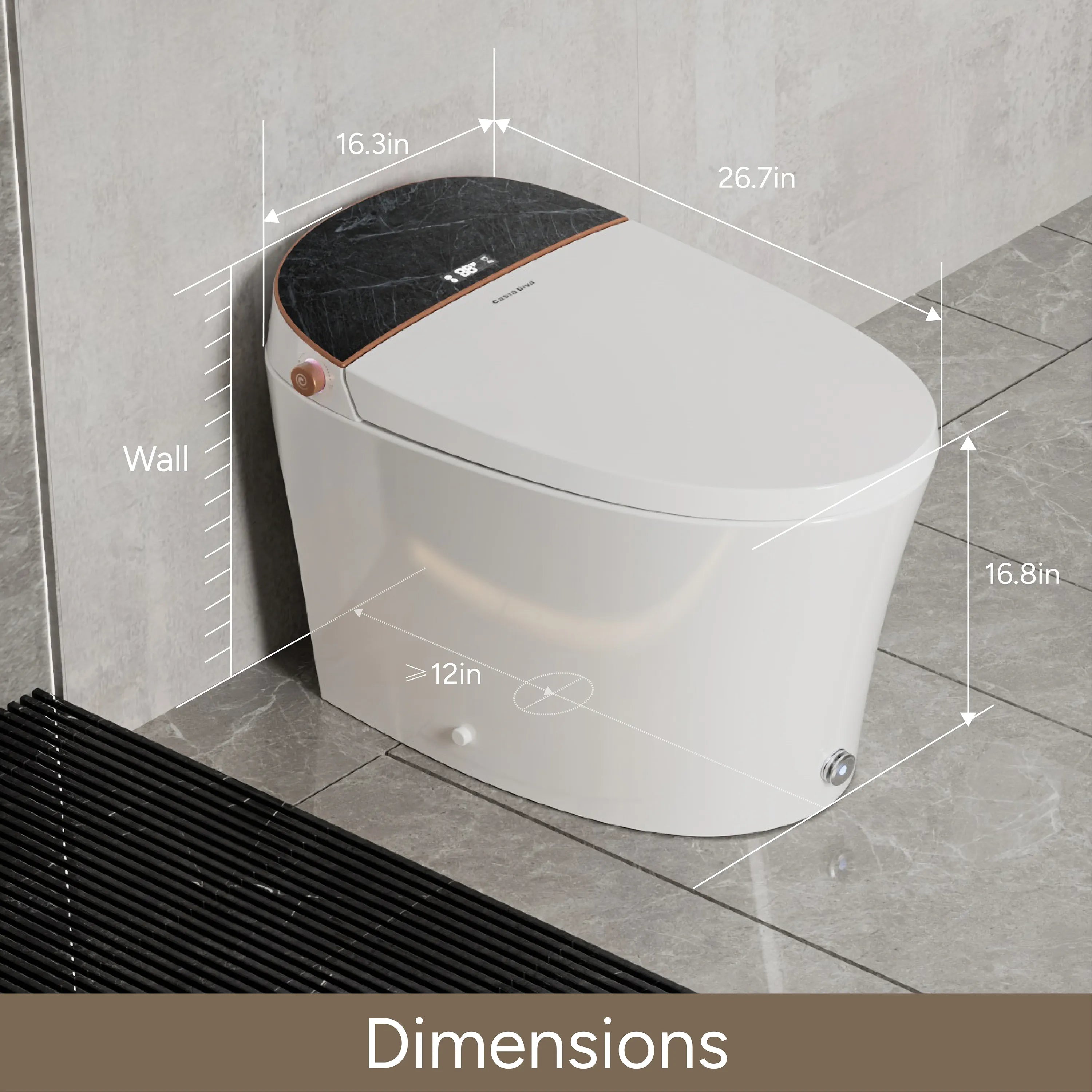 Casta Diva Smart Bidet Toilet, Heated Seat, Auto Flush, UV Sterilization, Foot Sensor CD-Y010-7