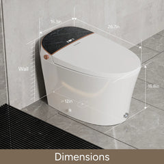 Dimensions diagram of Casta Diva smart toilet with heated seat and auto flush, model CD-Y010