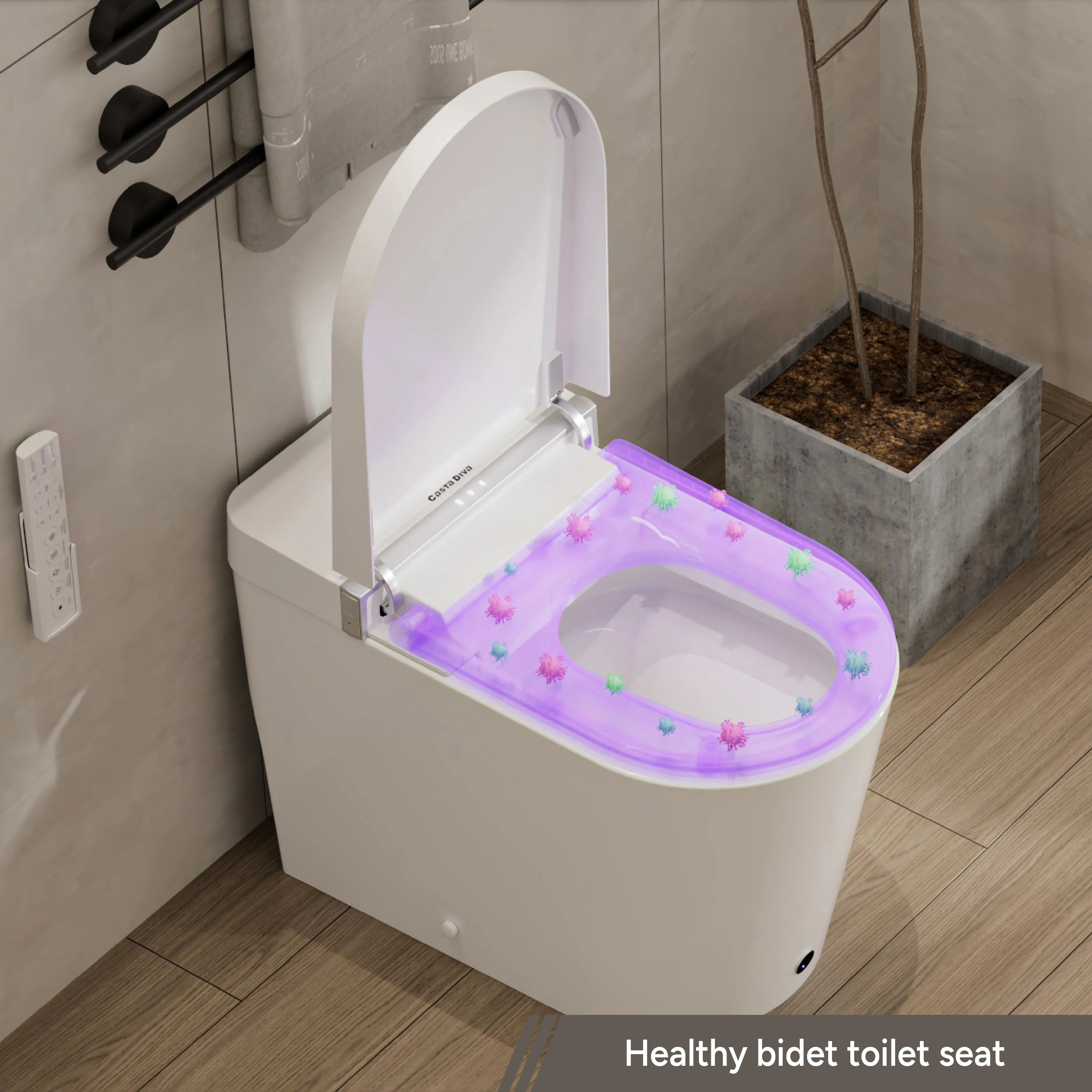 Casta Diva Smart Toilet with Wider Toilet Seat, Heated Seat, Auto Flush, UV Sterilization, Foot Sensor | CD-K020