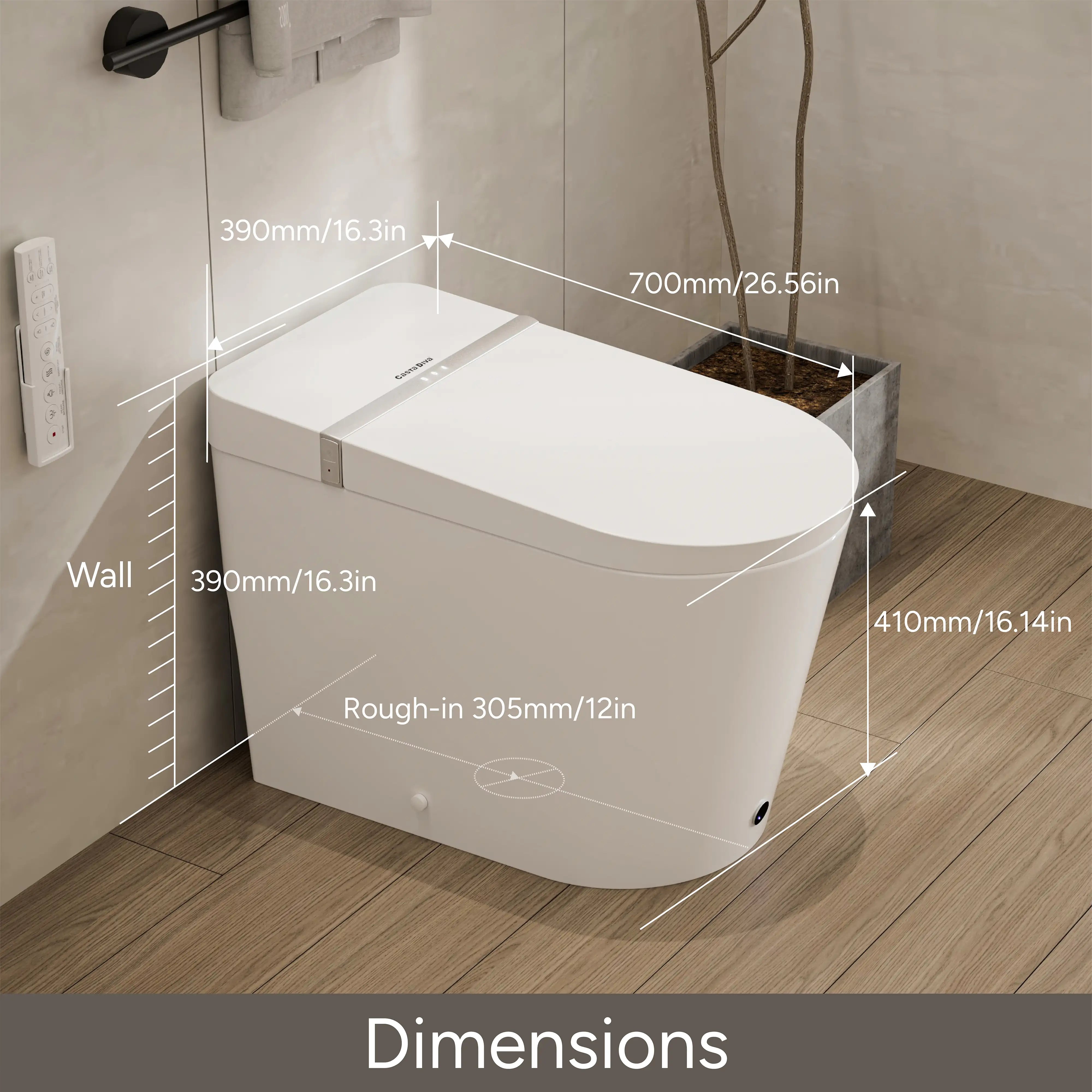 Casta Diva Smart Toilet with Wider Toilet Seat, Heated Seat, Auto Flush, UV Sterilization, Foot Sensor | CD-K020