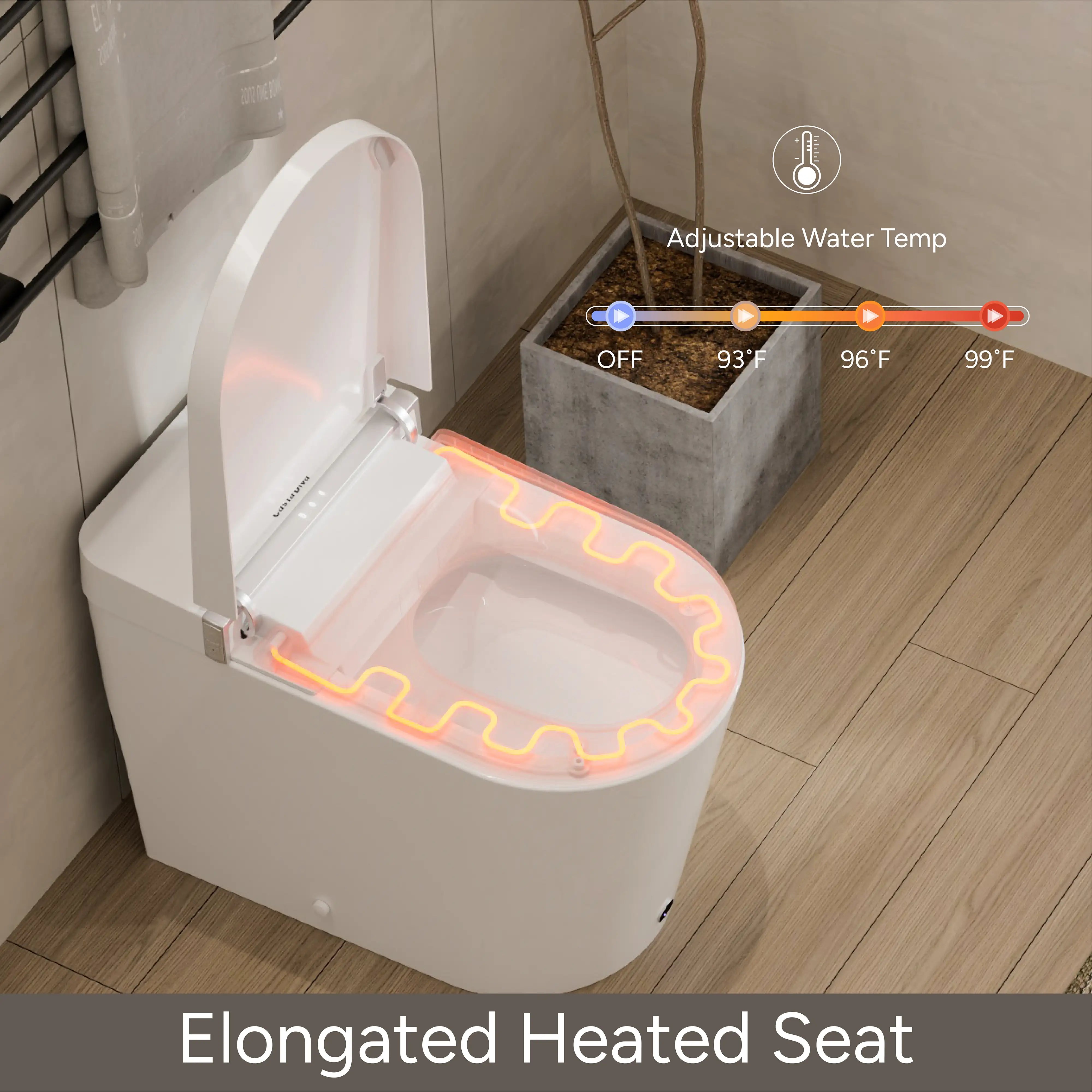 Casta Diva Smart Toilet with Wider Toilet Seat, Heated Seat, Auto Flush, UV Sterilization, Foot Sensor | CD-K020