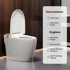 Casta Diva Non-Electric Bidet Toilet, Air-Assisted Flush, Self-Cleaning Nozzles, Gold Back Cover | A100T-G