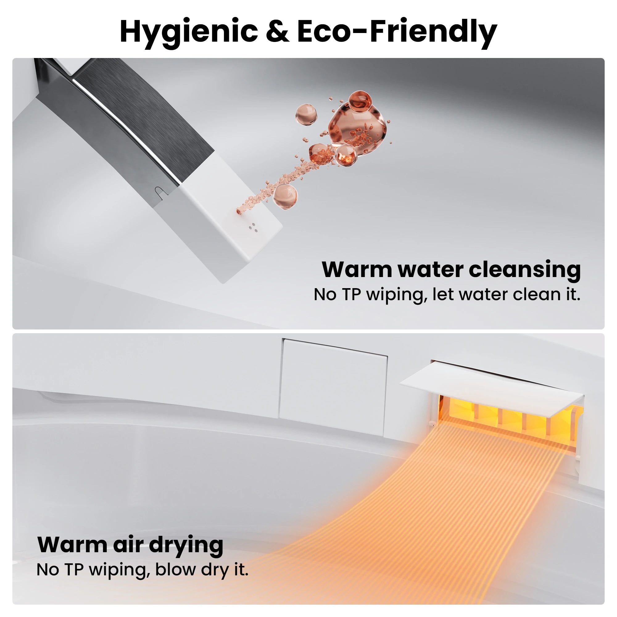 Hygienic and eco-friendly cleaning system with warm water cleansing and air drying.