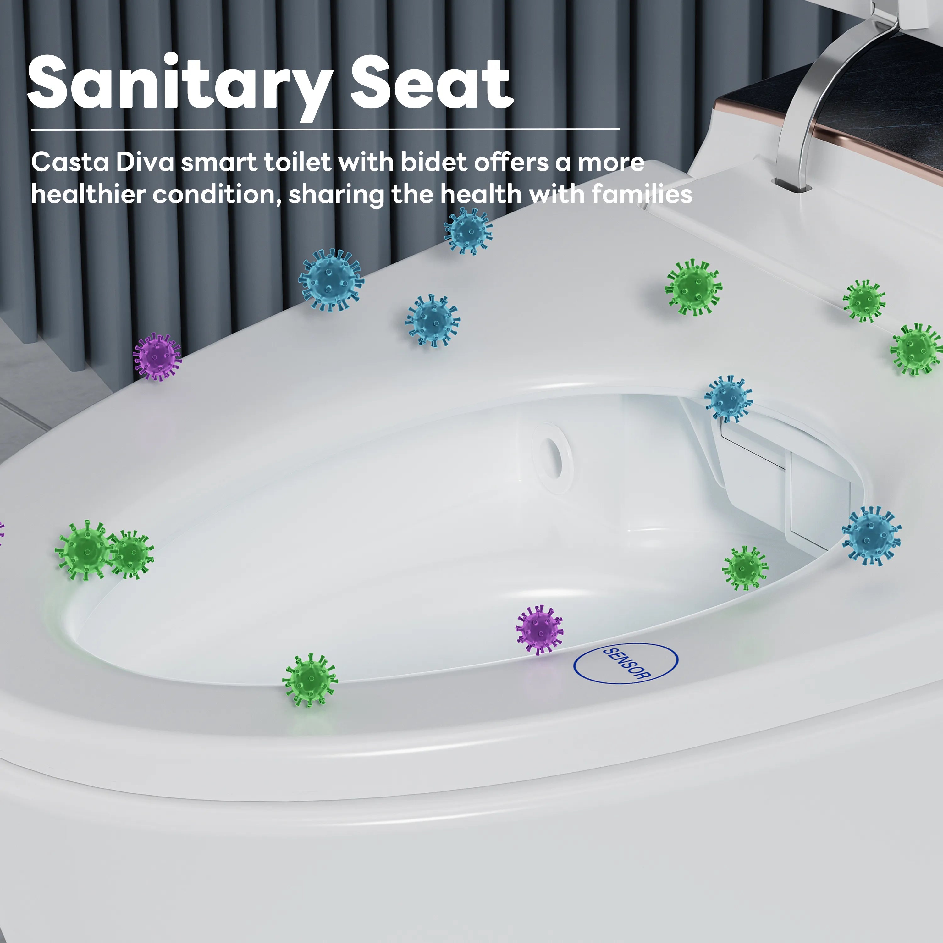 Antibacterial toilet seat providing enhanced hygiene on Casta Diva smart toilet, model CD-Y010OV