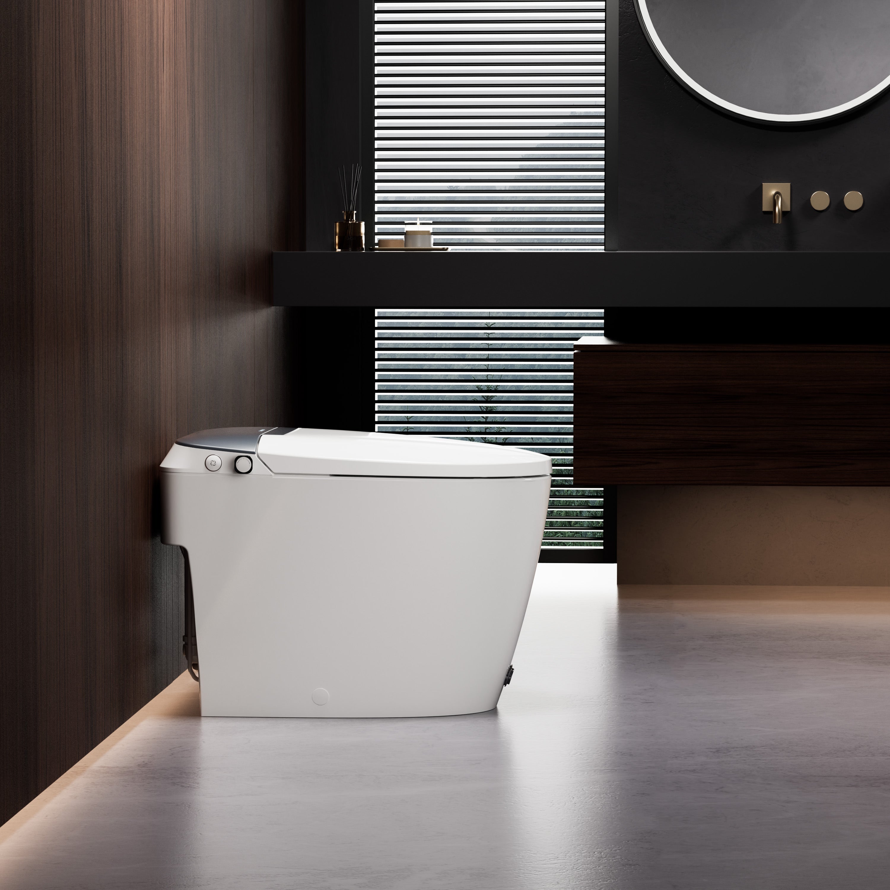 A100T Non-Electric Bidet Toilet, MAP 1000g Powerful Flush Smart Toilet with Lady/Rear Wash, Foot-kick Flush, ADA Comfort Seat Height (Power Free)