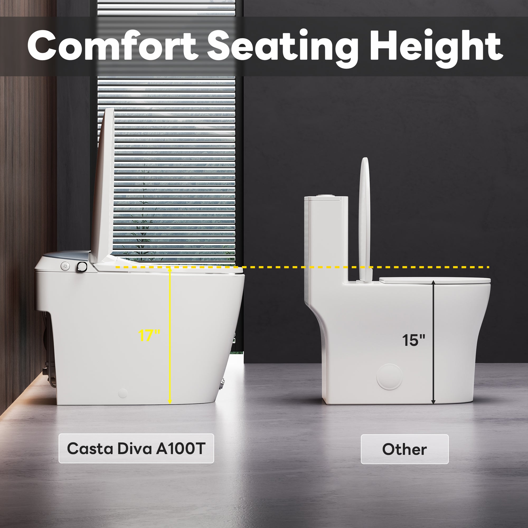 A100T Non-Electric Bidet Toilet, MAP 1000g Powerful Flush Smart Toilet with Lady/Rear Wash, Foot-kick Flush, ADA Comfort Seat Height (Power Free)