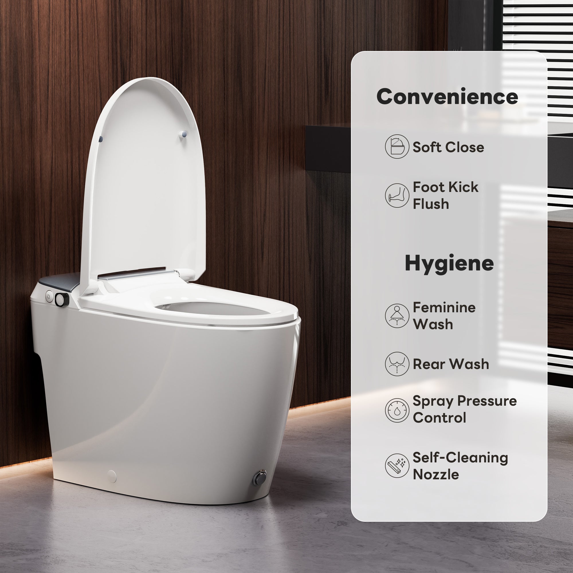 A100T Non-Electric Bidet Toilet, MAP 1000g Powerful Flush Smart Toilet with Lady/Rear Wash, Foot-kick Flush, ADA Comfort Seat Height (Power Free)