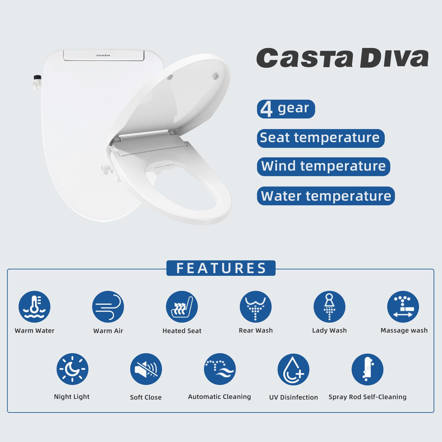 Casta Diva Elongated Smart Bidet Seat with Remote Control CD-BT01